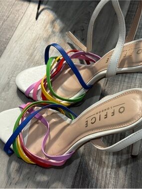 Offi White Heeled Sandals with Rainbow Straps